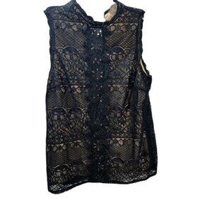 AB Studio Mock-Neck Lace‎ Blouse Sleeveless Large NWOT
